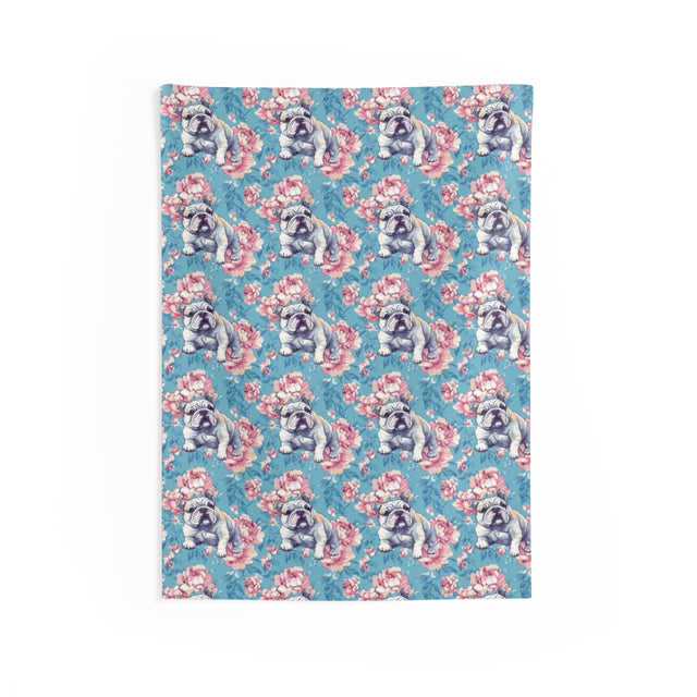 Peony Garden Bulldogs Wall Tapestry