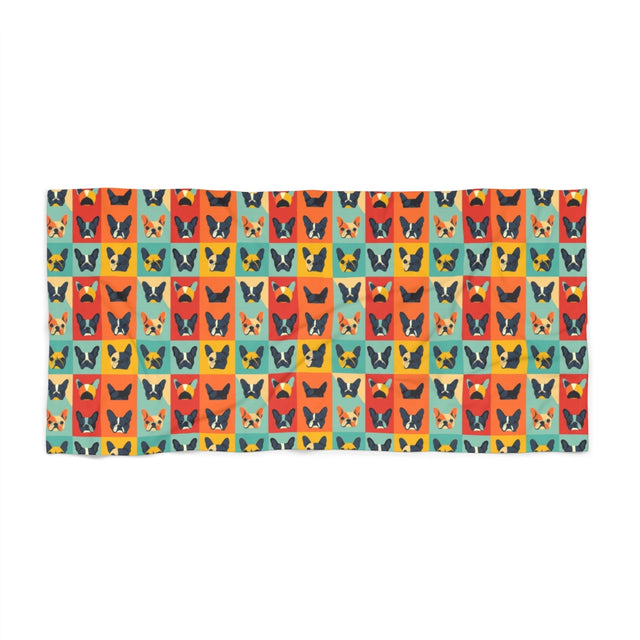 Rainbow Frenchie Grid Beach Towel