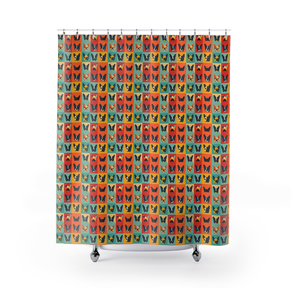 Rainbow Frenchie Grid Shower Curtain