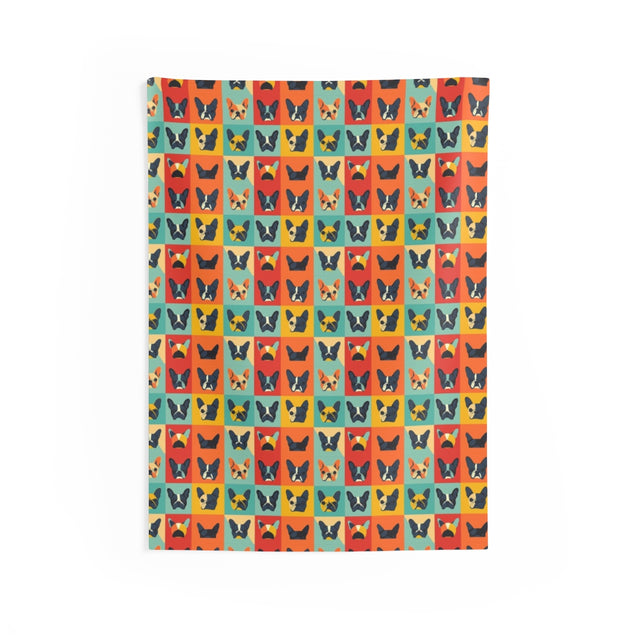 Rainbow Frenchie Grid Wall Tapestry