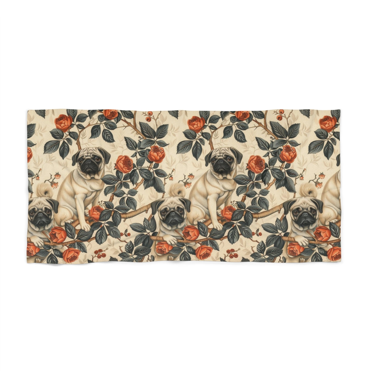 Rose Garden Reverie Pugs Beach Towel