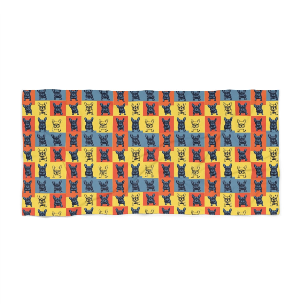 Steel Frenchie Grid Beach Towel