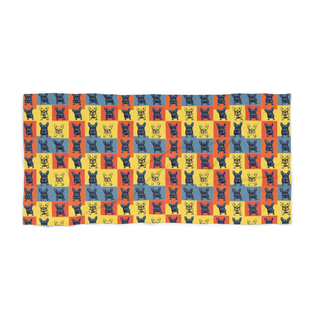 Steel Frenchie Grid Beach Towel