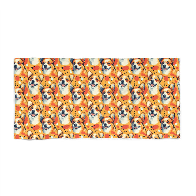 Sunset Celebration Corgis Beach Towel