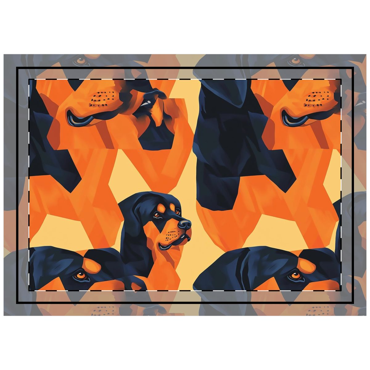 Sunset Cubist Rottweilers Throw Pillow