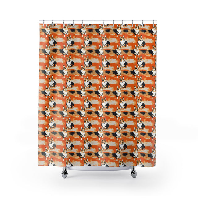 Sunset Dash Corgis Shower Curtain