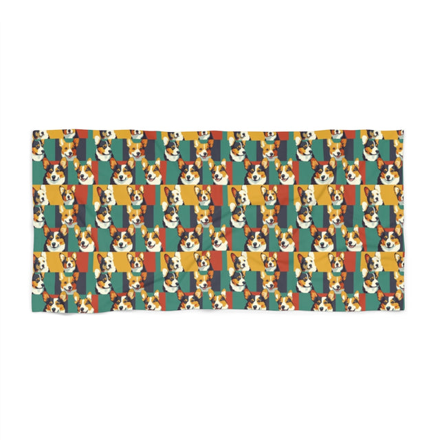 Tri-Color Pop Corgi Gallery Beach Towel