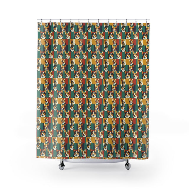 Tri-Color Pop Corgi Gallery Shower Curtain