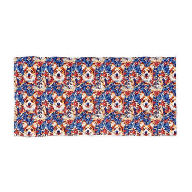 Tropical Paradise Corgis Beach Towel