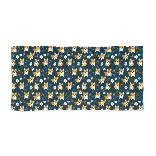 Twilight Garden Corgis Beach Towel