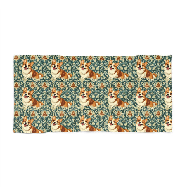 Victorian Garden Corgis Beach Towel