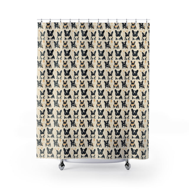 Vintage Frenchie Block Print Shower Curtain