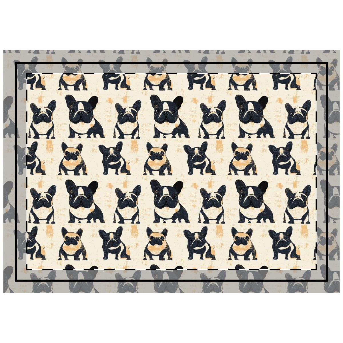 Vintage Frenchie Block Print Throw Pillow