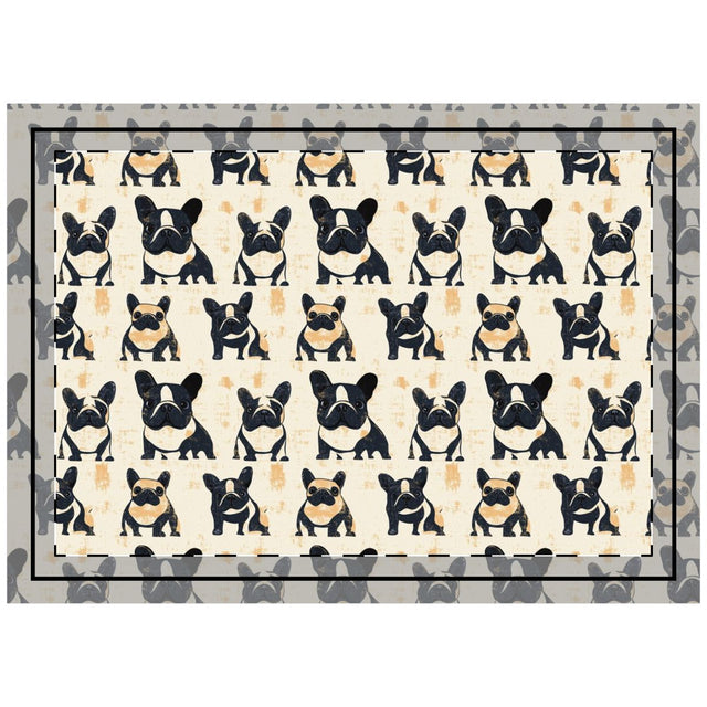 Vintage Frenchie Block Print Throw Pillow