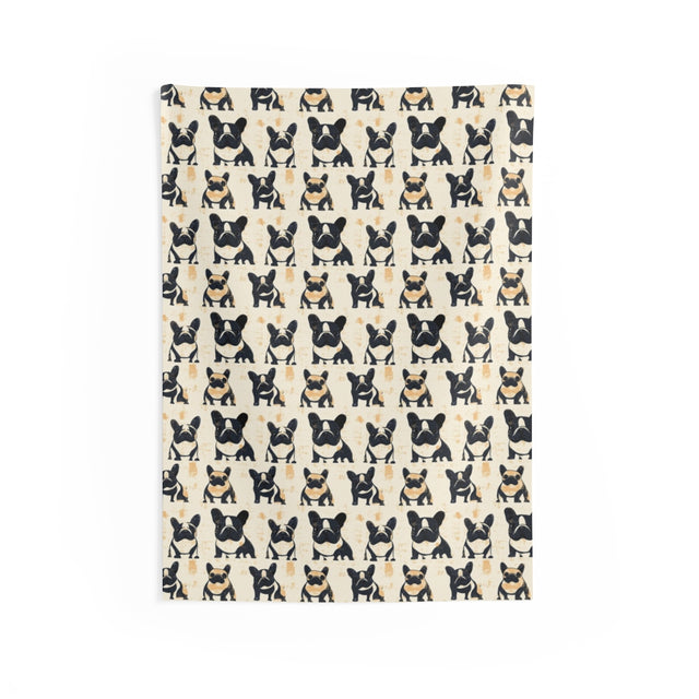 Vintage Frenchie Block Print Wall Tapestry