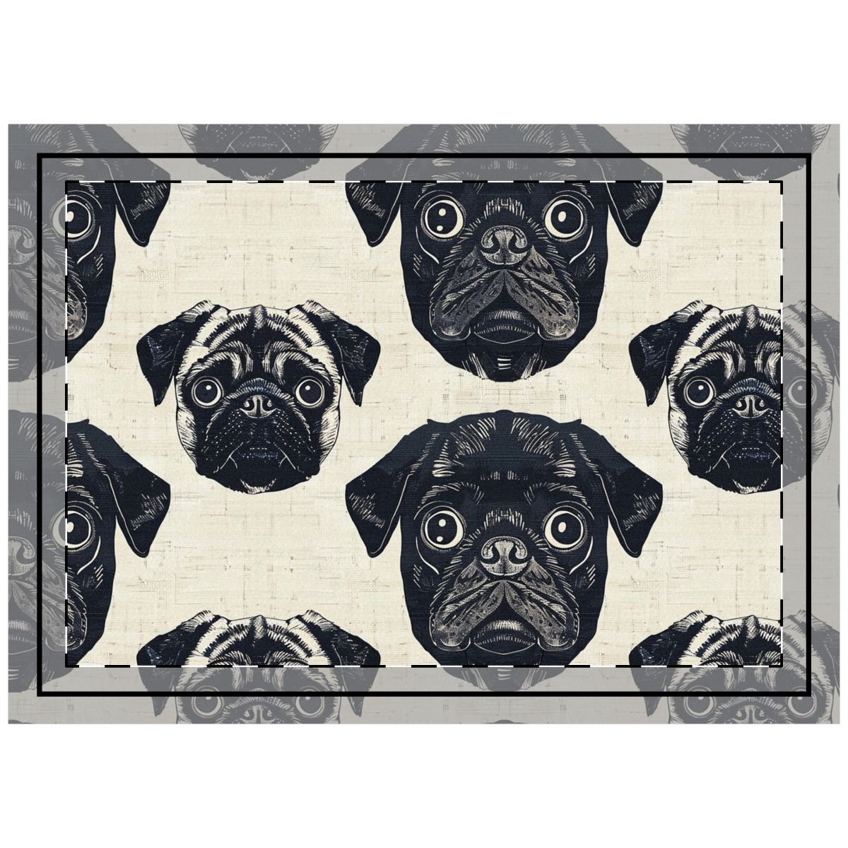 Woodcut Pug Society Throw Pillow