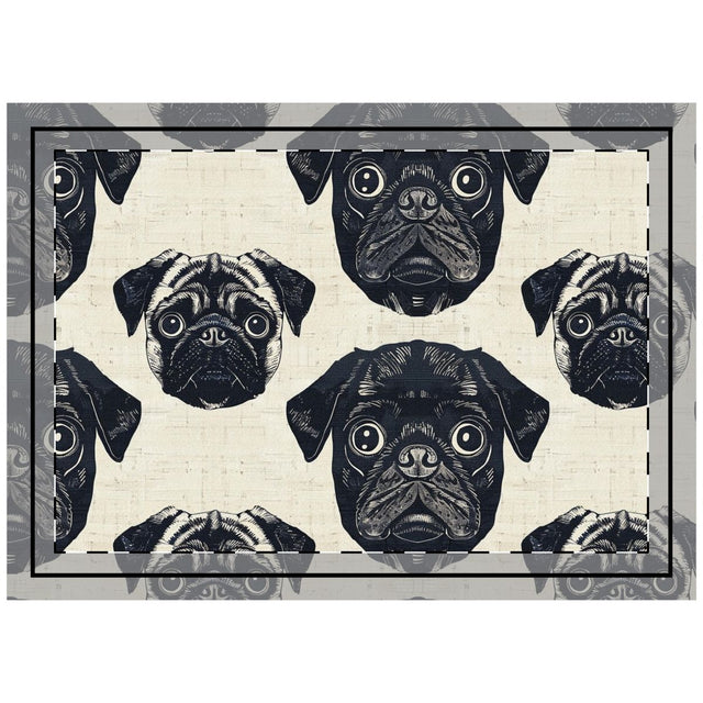 Woodcut Pug Society Throw Pillow