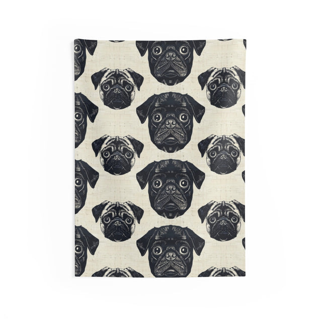 Woodcut Pug Society Wall Tapestry